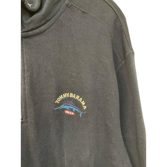 Tommy Bahama Relax Mens 1/4 Zip Pullover Sweater Jacket Black Solid Marlin XXL - Picture 2 of 9
